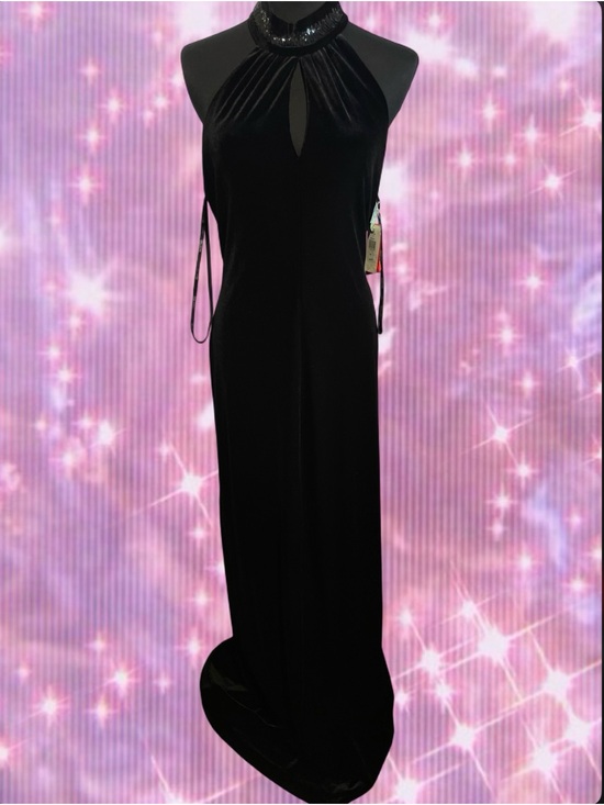 Night Way Collections Dresses & Skirts - Night Way Collections Black Velvet Halter Maxi with Sequin Neck